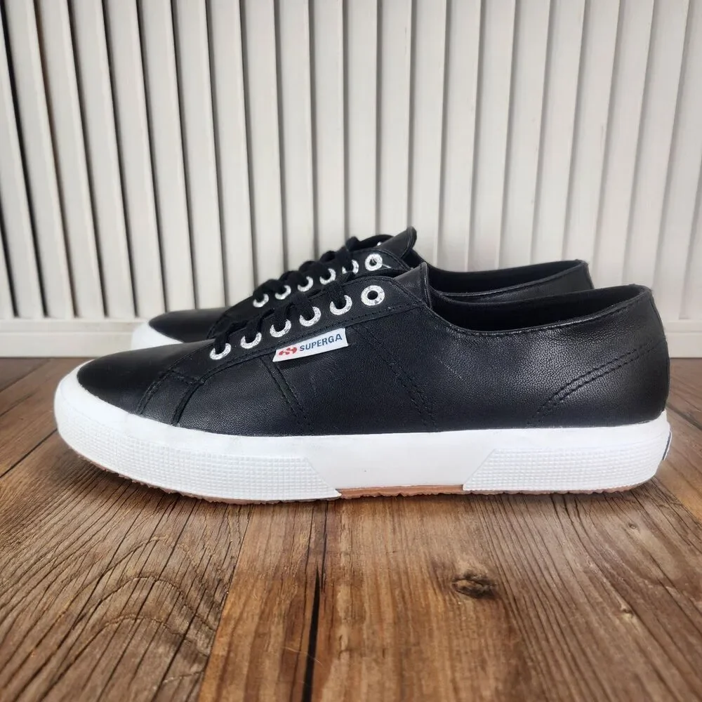 Superga 2750 Nappa Leather Sneakers Womens Size 10 Black Low Top Fashion Shoes